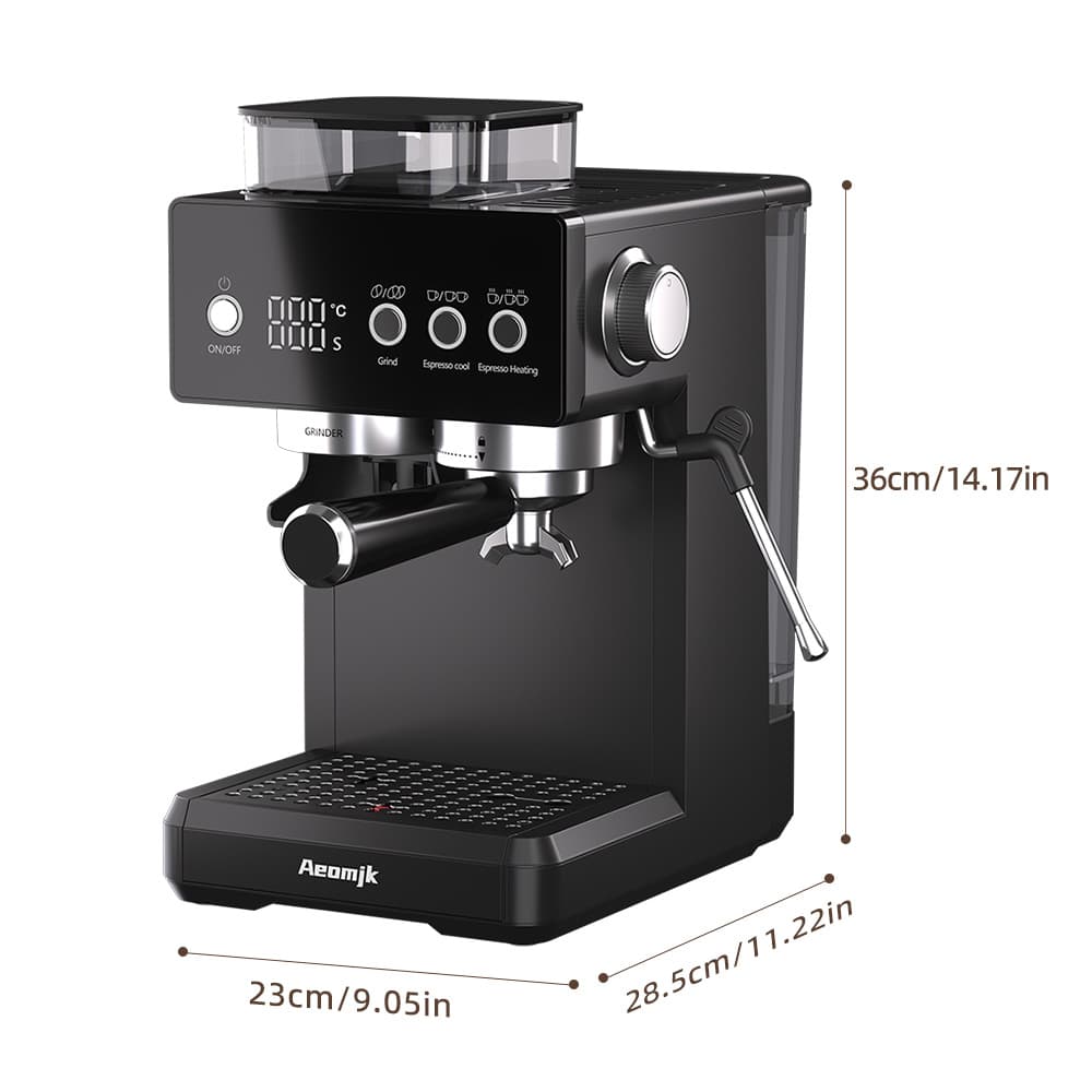 Aeomjk EU Plug AiMoKe Grinder & Brewer Combo Cold Brew Milk Frother Semi-Automatic Espresso Coffee Machine for Cross-Border