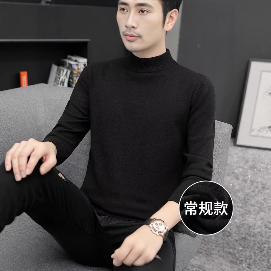 Men's Mock Turtleneck Sweater for Fall Winter Mid-High Collar Thick Base Layer Thermal Knitwear New Style Coat Warm