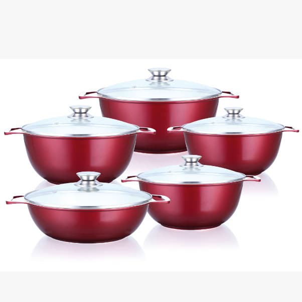 Cookware Aluminum Pot Set Marble Die-Cast Non-Stick Pot with Thickened Bottom Soup Pot 10-Piece Cooking Pot Set for Induction Cooker