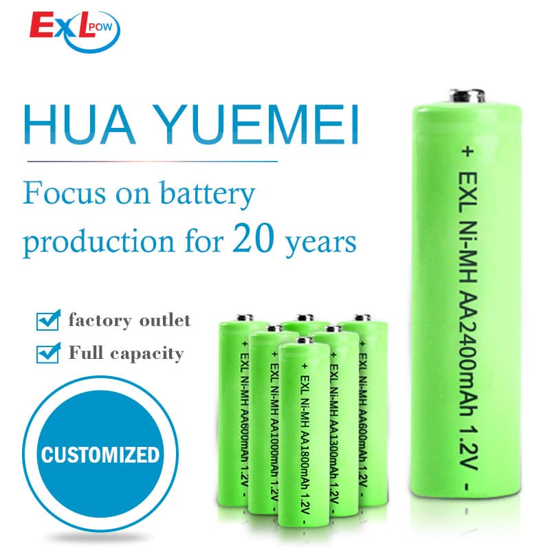 Fully Certified AA Ni-MH Battery Cells 400mAh-2400mAh 1.2V Rechargeable AA Batteries