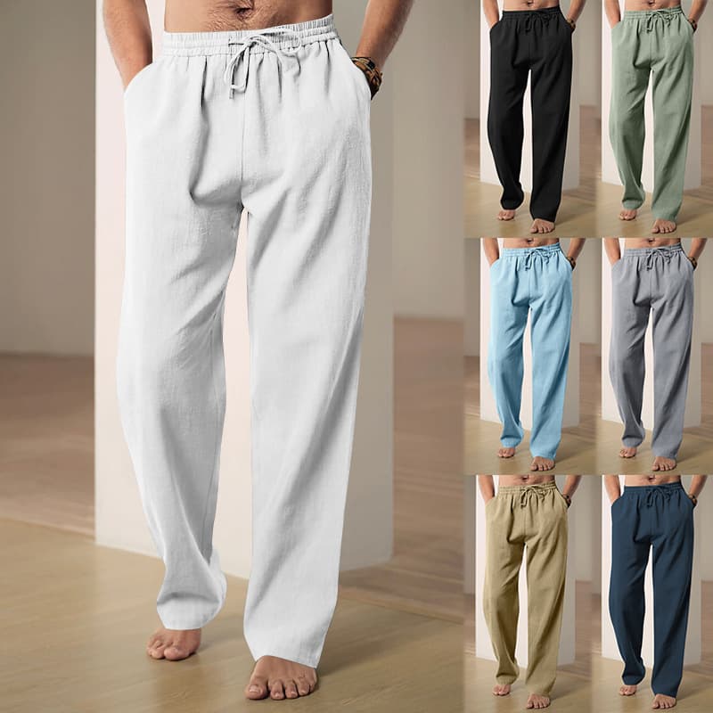 New Amazon European and American Men's Wide-Leg Pants Thin Breathable Cotton Linen Loose Casual Sports Long Pants