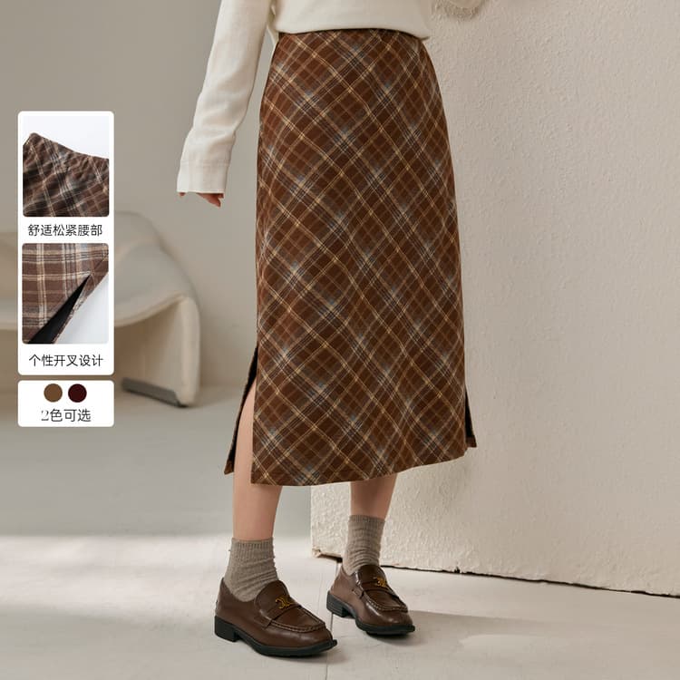 【Retro Plaid Skirt】Slim Fit Plus Size Straight Cut Skirt for Chubby Women, 2024 Winter New Arrival