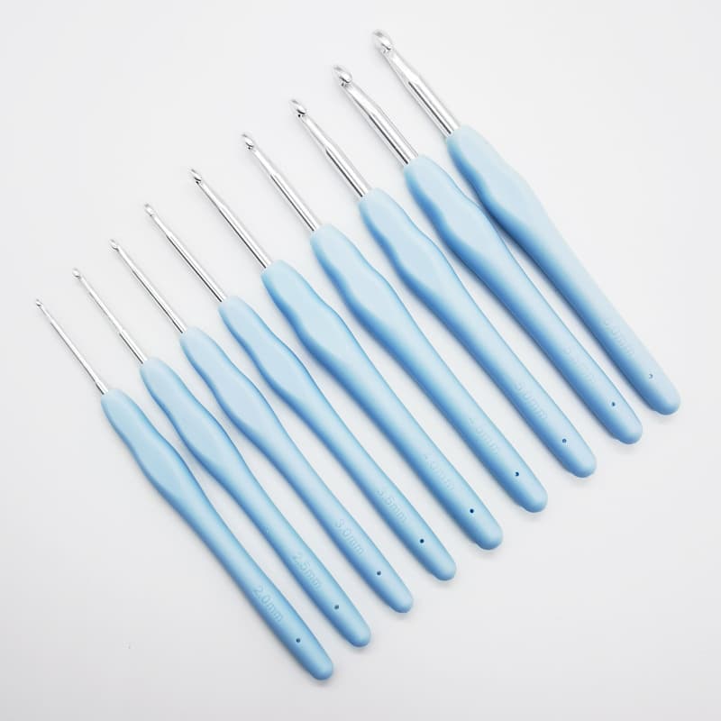 New Sky Blue TPR Soft Handle Crochet Hook Solid Aluminum Crochet Hook Set Yarn Needle Hand DIY Knitting Tool