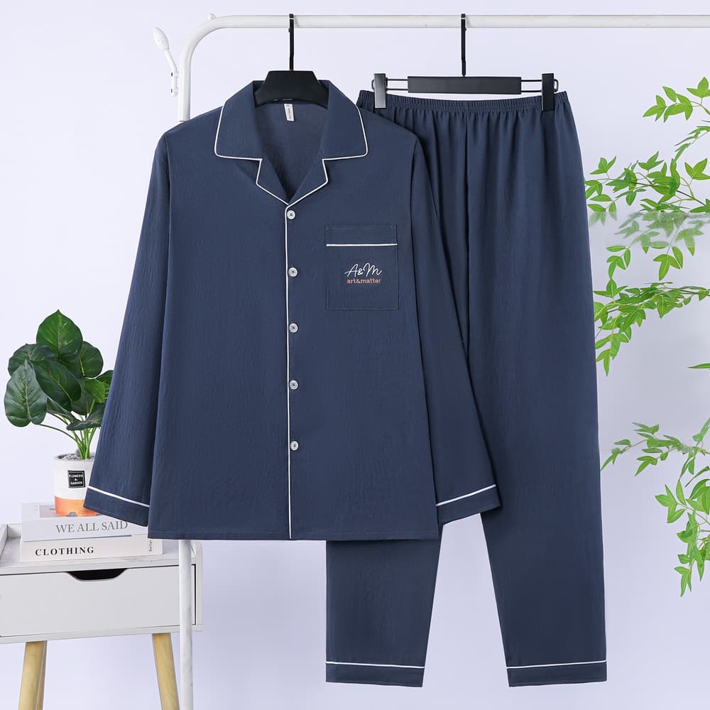 Men's Pajamas Spring Autumn Cloud Cotton Long Sleeve Loose Large Size Thin Men's Autumn Winter Summer Homewear Set