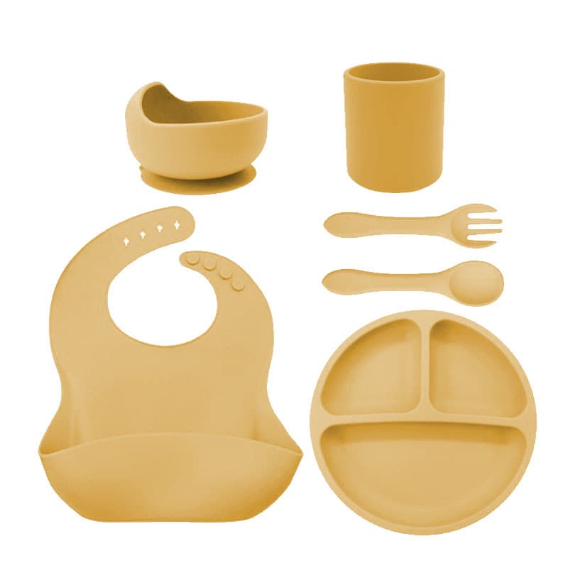 Factory direct sales silicone feeding tableware 6-piece set for babies, infants and children high temperature resistant children's tableware set