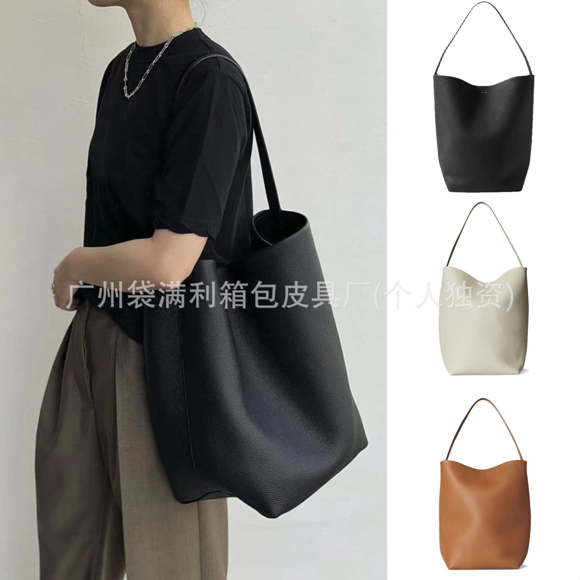 Cross-border TheRow Bucket Bag Genuine Leather Large Capacity Tote Bag Premium Everyday Commute Shoulder Handbag for Women