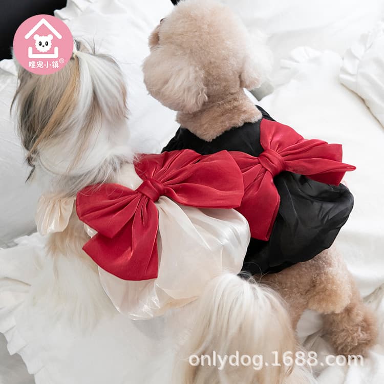 Weichong Town Spring and Summer Flowing Light Bowknot Tulle Dress Pet Clothing for Cats and Dogs, Teddy Bichon Frise Coat