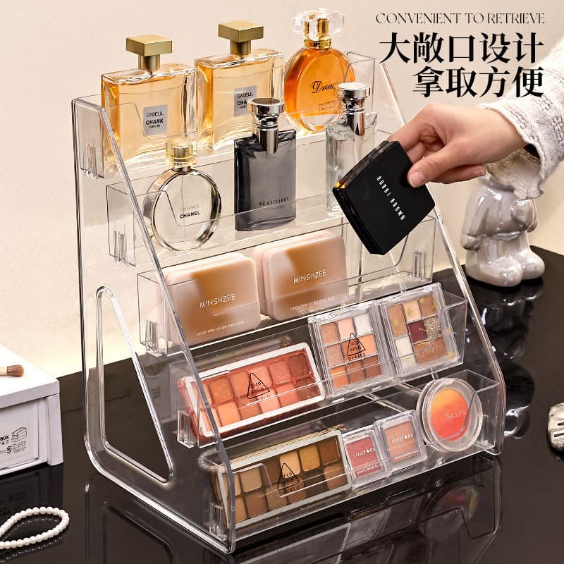 Cosmetics storage rack desktop transparent ladder lipstick eye shadow palette makeup dressing table shelf acrylic display rack