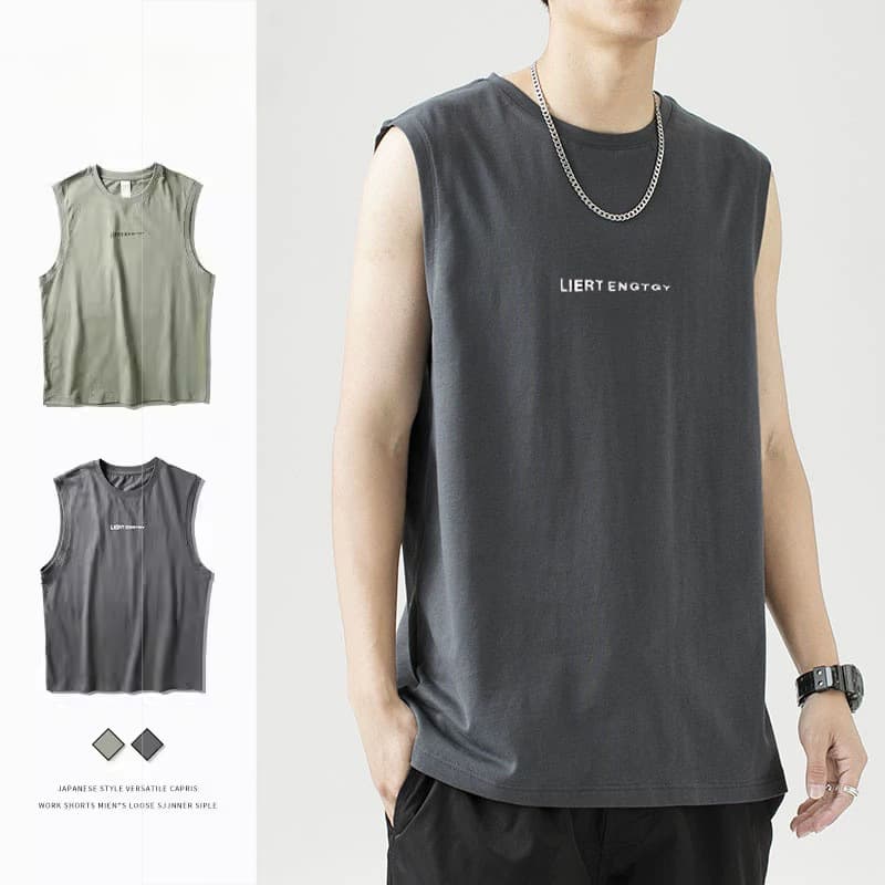 2025 Sleeveless T-Shirt Men's Summer Fashion Loose Vest Men's Sports Fitness Basketball Sleeveless Tank Top 1 Wholesale