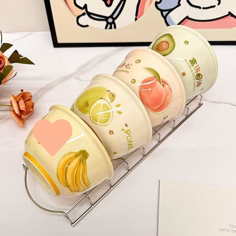 Fruit Series Cute Dining Ceramic Rice Bowl Set, High-Gloss Under-glaze Tableware, Suitable for Steaming and Dessert Bowls