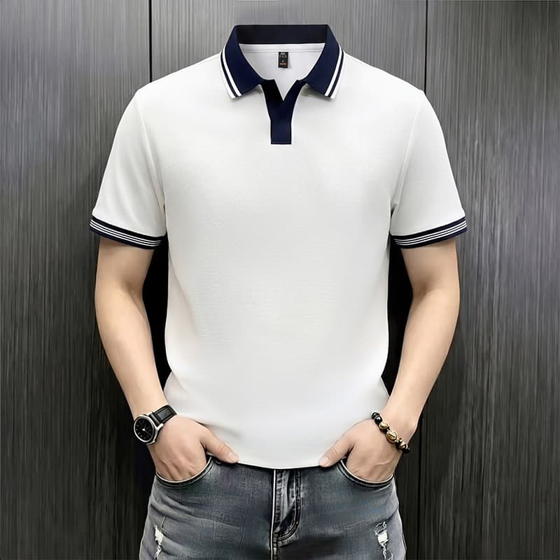 Short-sleeved nylon seamless seagull collar summer new men's lapel solid color business casual breathable men's polo shirt
