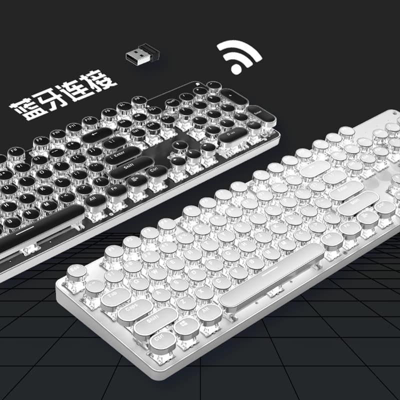 Eweadn TK950 Mechanical Keyboard Mouse Set Wireless Bluetooth Metal Retro Gaming Keyboard for Girls No Hand Rest Waterproof