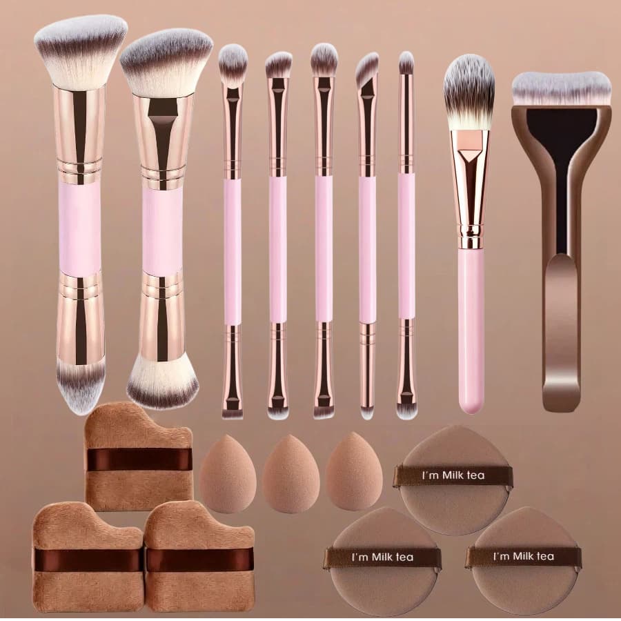 Cross-border Best-selling Makeup Brush Set, Dual-ended Foundation Blush Brush, Three-color Soft Bristle Contour Brush, Powder Brush Makeup Tool