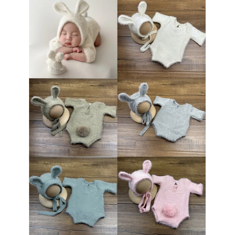 Studio Children Photography Outfit Baby Soft Mink Fur Set Cute Bunny Ears Hat Newborn Photography Clothes