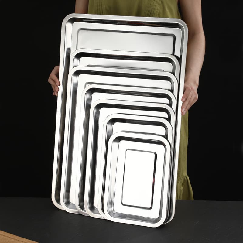 07 thick stainless steel square plate with magnetic rectangular tray steamed rice plate grilled fish plate multi-specification 2-4.8cm deep