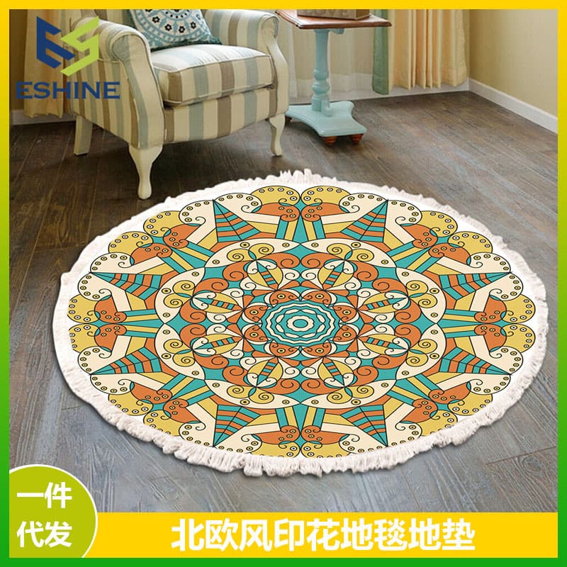 Nordic Cotton and Linen Floor Mat Ethnic Style Round Carpet Door Mat Foot Mat Door Bedroom Tassel Bohemian Carpet