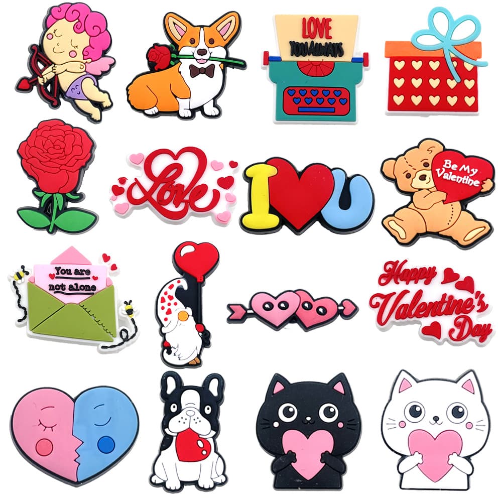 Valentine's Day Croc Charms PVC Soft Rubber Shoe Clips DIY Shoe Decor Garden Shoe Accessories Creative