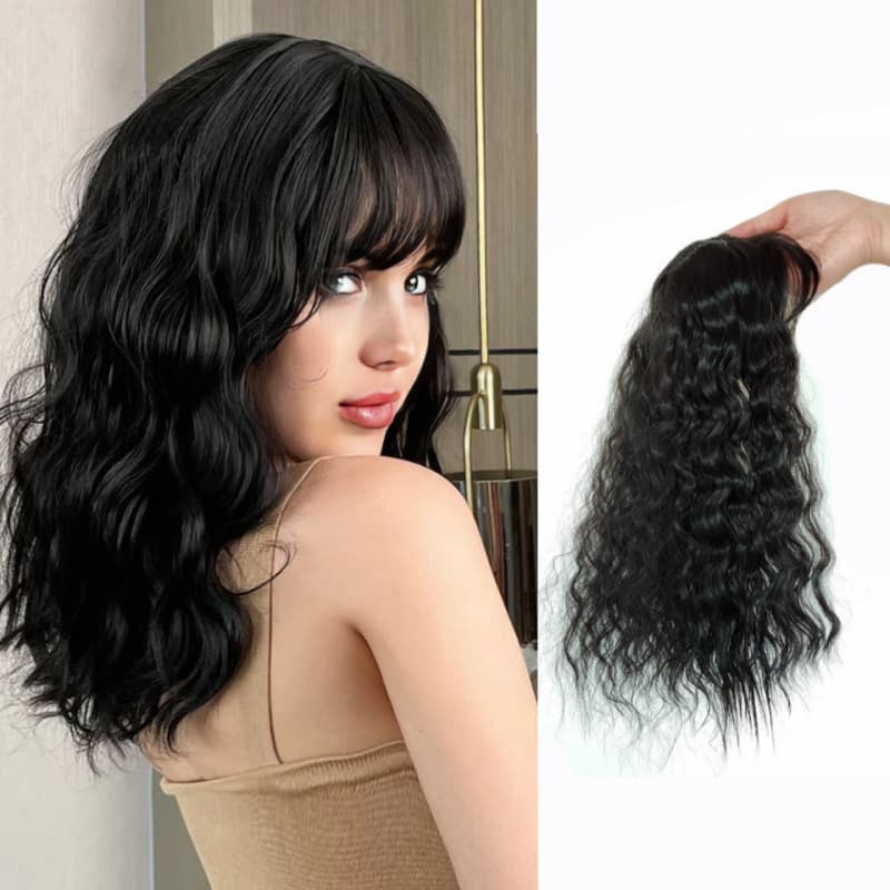 High-Temperature Silk Women's Mid-Length Curly Wig Cornrow Wave Top Piece Hair Extension Block Universal Style Dyeable And Curlable