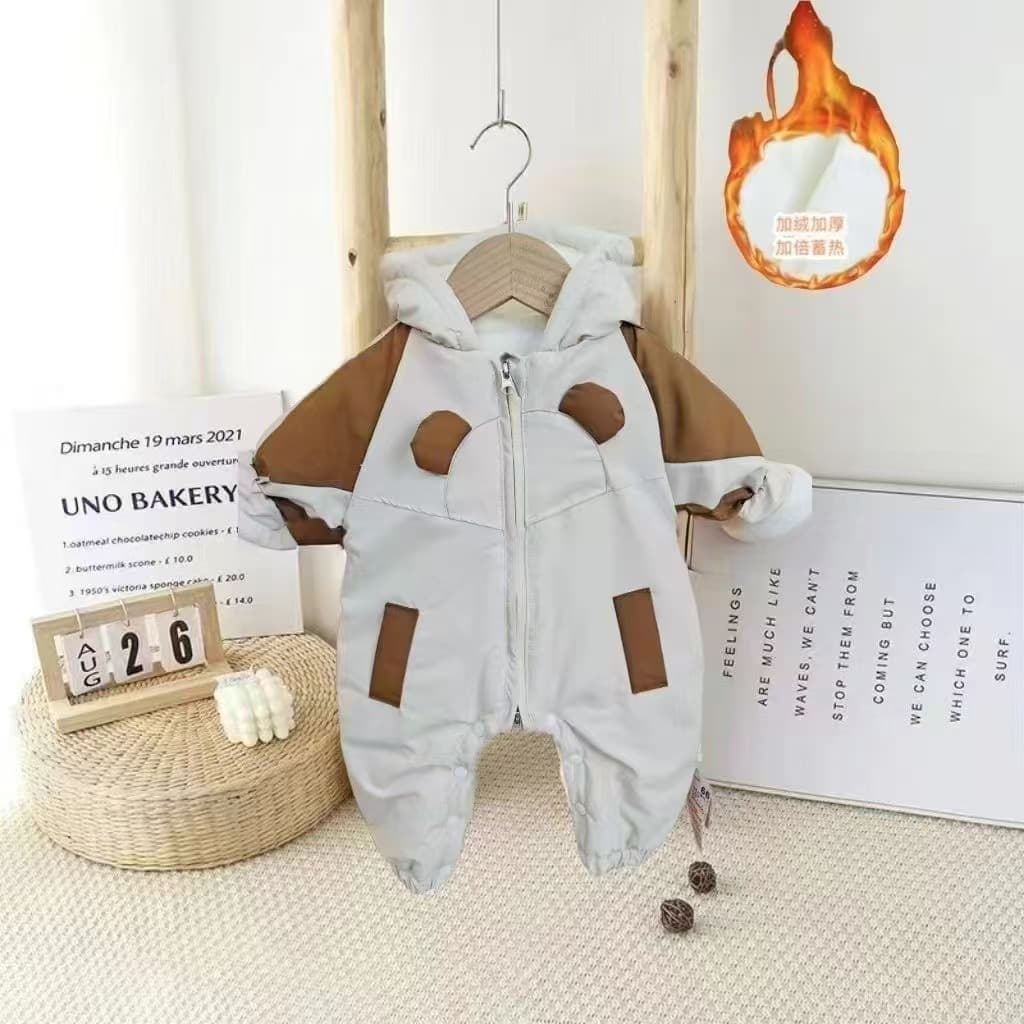 Baby Autumn and Winter Clothes Baby Romper Winter Korean Style Trendy Infant Fleece-Lined Thickened Windbreaker Jacket