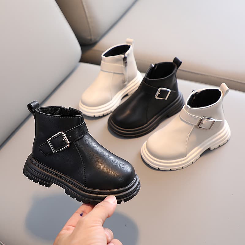 Children's Autumn/Winter Fashion British Short Boots, Boys' Fashion Boots, Girls' Soft Sole Single Boots with Buckle
