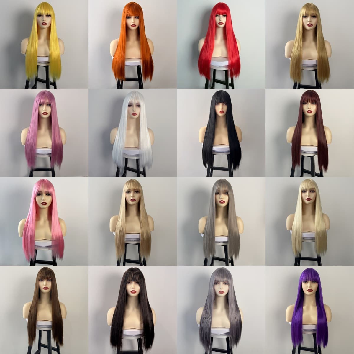AliExpress Export COS Colorful Realistic Long Straight Hair European and American Bangs Long Wig Full Head Factory Direct