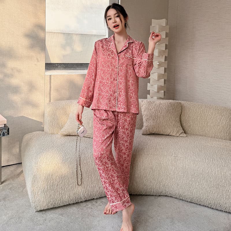 Daishian Garment Factory Wholesale Women's Pajamas Spring Thin Long Sleeve Long Pants Ice Silk Set Korean Style Plus Size Wear Out