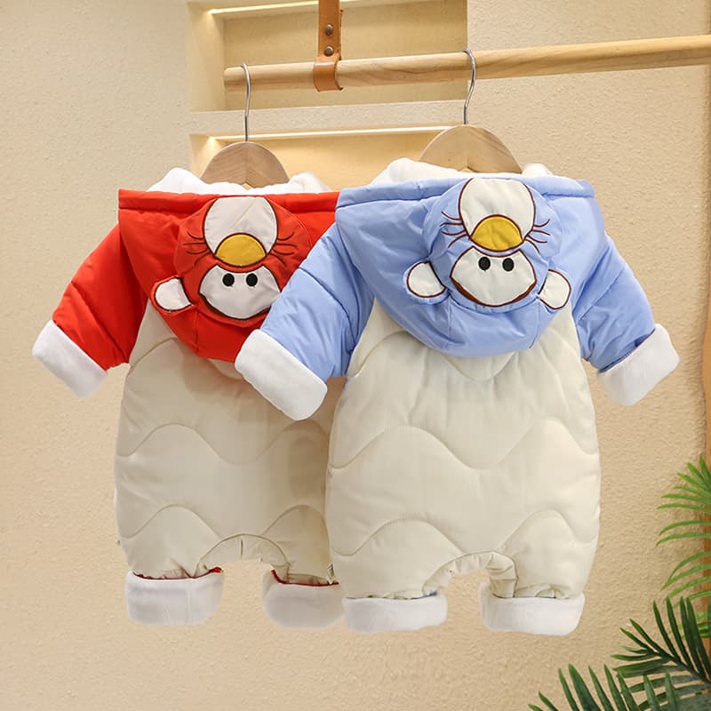 Baby Winter Thickened Fleece Hooded Romper 1-3 Months Boys Going Out Snowsuit 6-Piece Bodysuit Warm