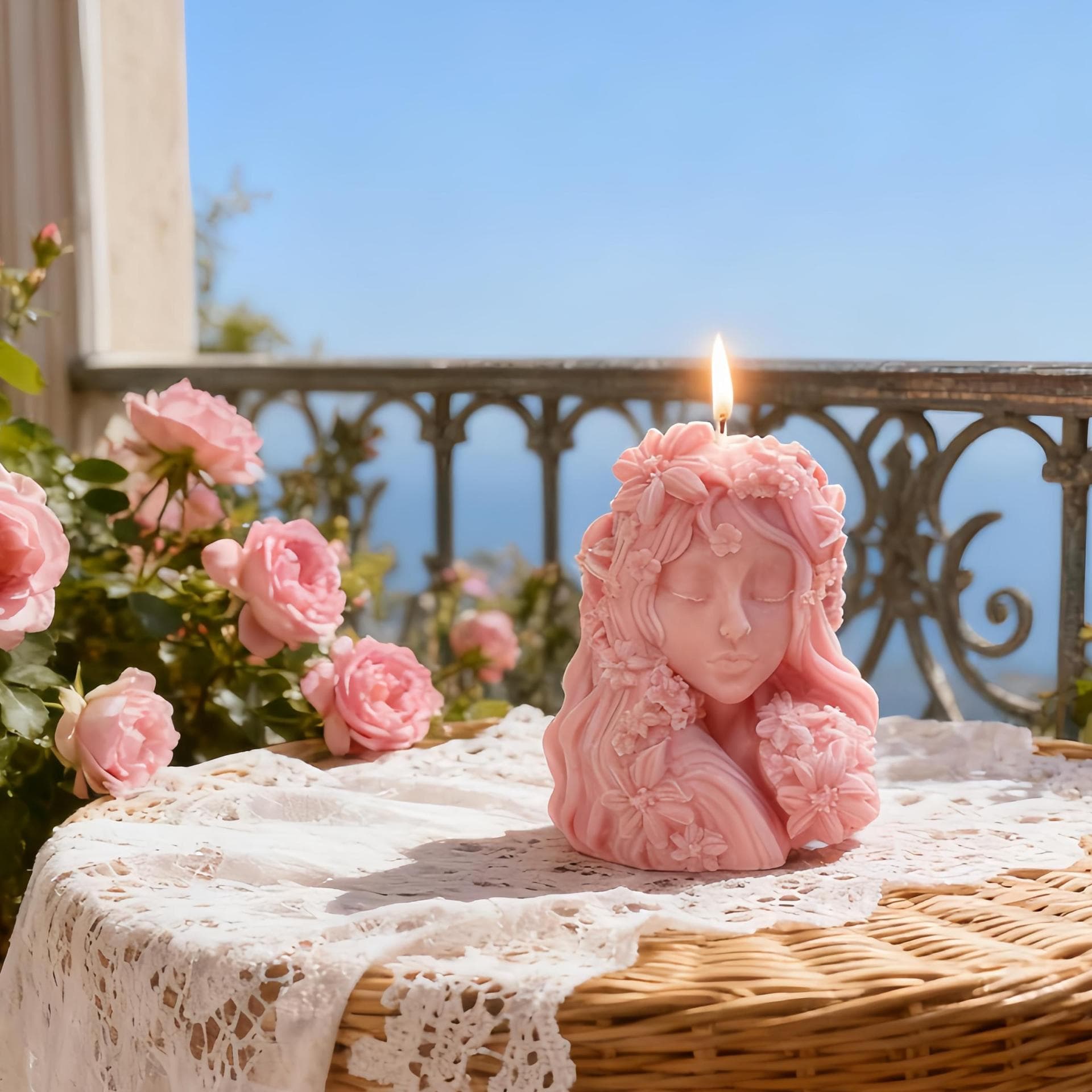 Wenxin Garden Sleeping Girl Aromatherapy Candle Silicone Mold DIY 3D Floral Girl Candle Silicone Mold