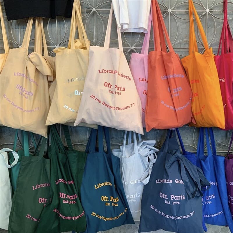 Korean Style Ofr Paris Versatile French Minimalist Letter Single Shoulder Bag Student School Commuter Canvas Fabric Bag Thin