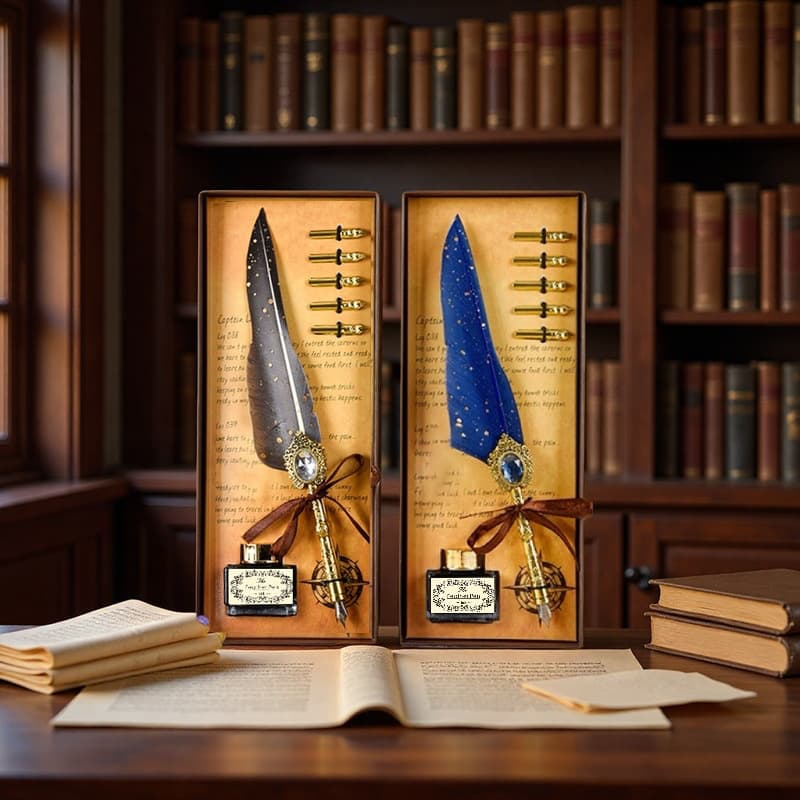 Vintage Quill Pen Jewelry Box Gift Set, Dip Pen Set, Birthday Gift Pen Holder Box Wholesale