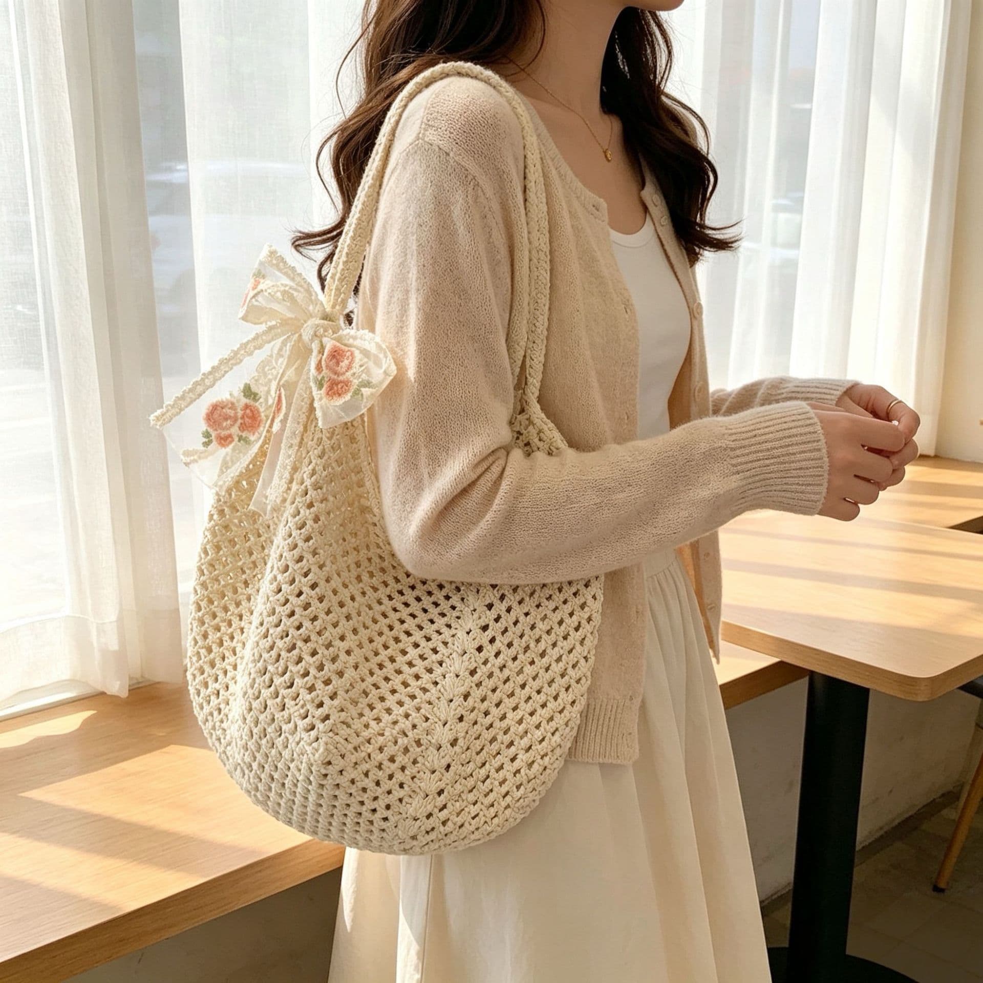 Summer small fresh tote woven bag new hollow handbag women's bag lazy style shoulder bag vacation beach bag