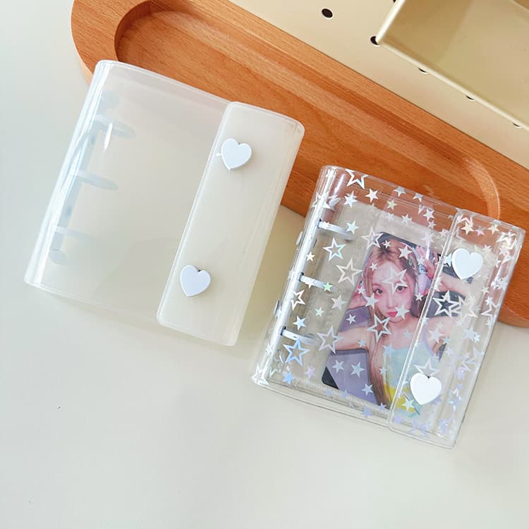 A8 Double-Snap Loose-Leaf Card Album, 3-Hole Planner Case, 3-inch Idol Card Organizer, Sticker Organizer, Sparkling Storage