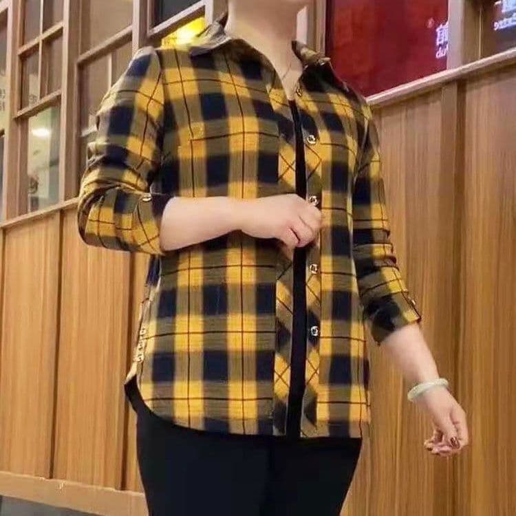 Spring Women's Blouse, Autumn Fashion Plaid Shirt for Seniors, Slim Fit Mother's Wear, Outerwear Shirt