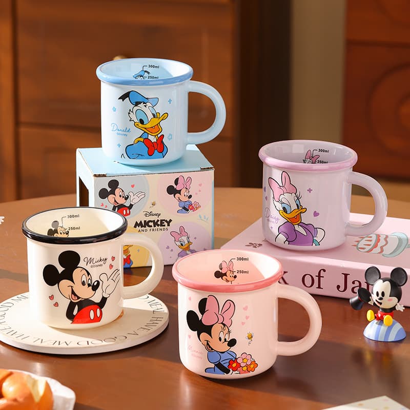 2026 New Mickey Minnie Stitch Cartoon Measuring Cup Home Milk Cup Office Coffee Ceramic Cup
