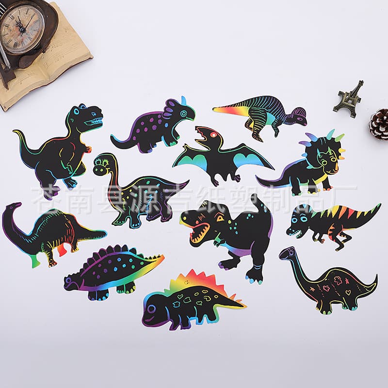 Creative DIY rainbow scratch art cards for Christmas, Easter, Halloween, and dinosaur themes
