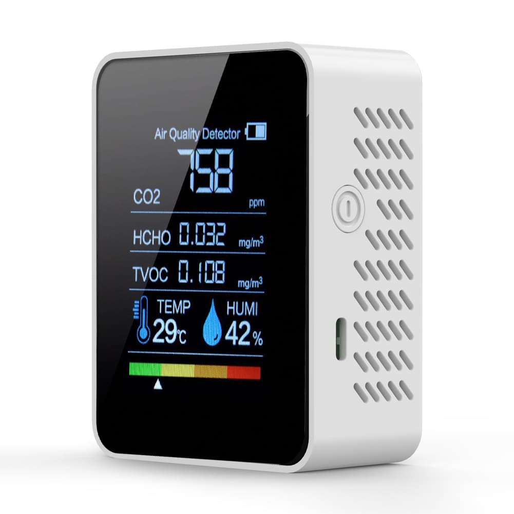 5-in-1 Formaldehyde Detector, Carbon Dioxide Detector, Air Quality Monitor, Temperature and Humidity Tester