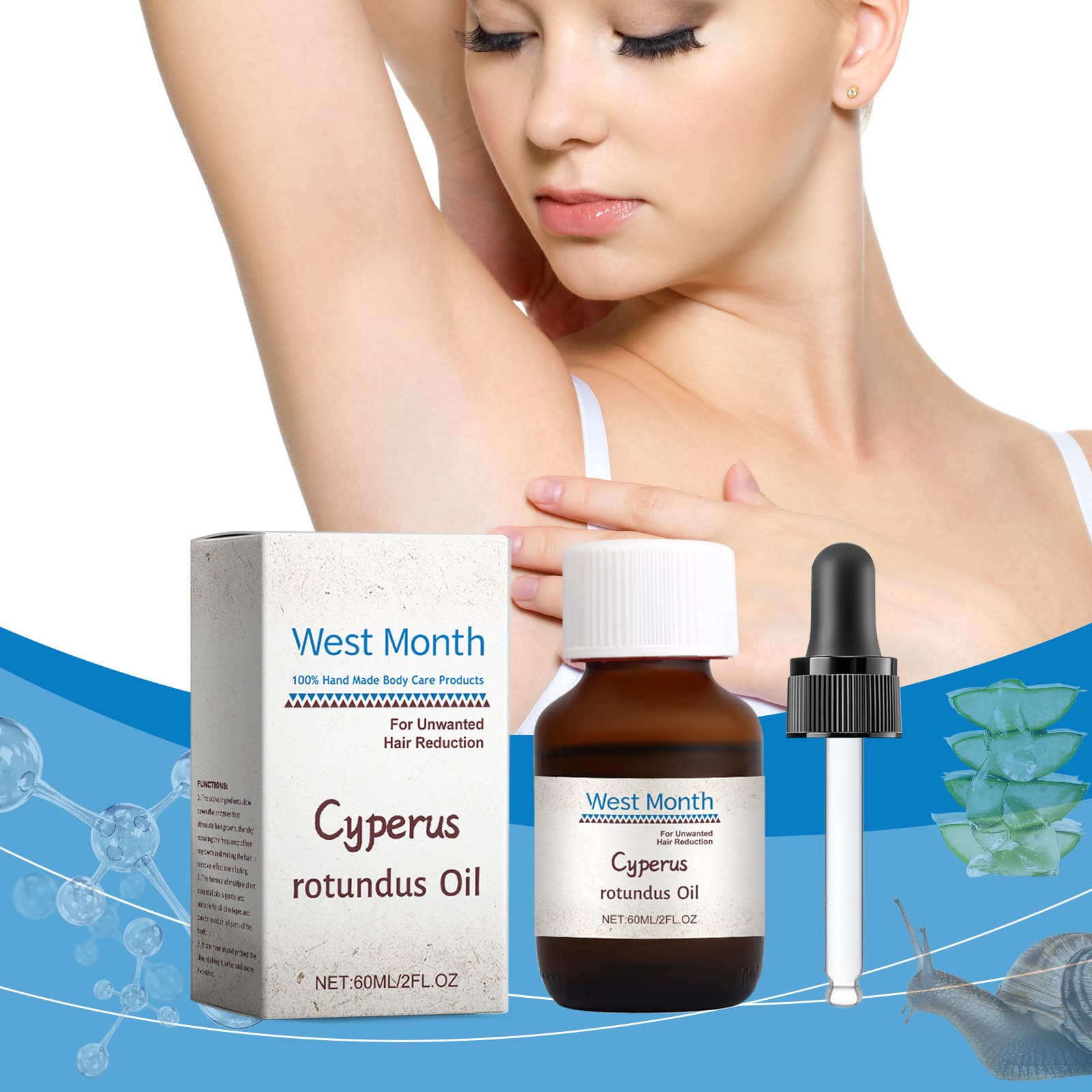 Cross-border West Month Hair Removal Care Oil Plant Essential Oil Moisturizing Nourishing Full Body Hair Removal Care Oil