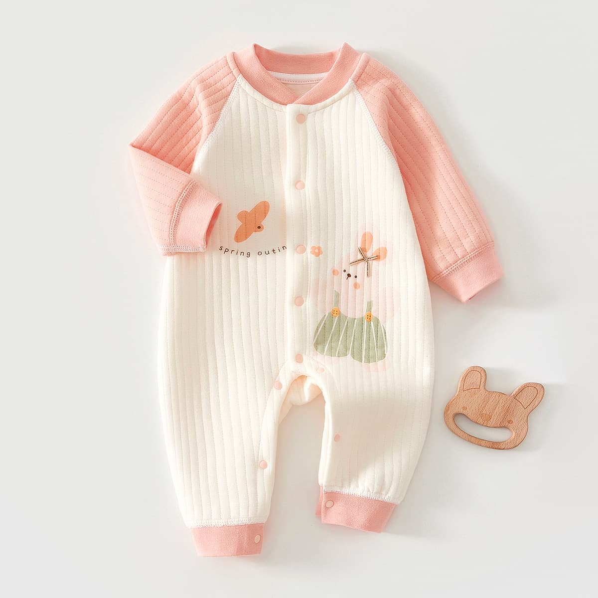 Baby jumpsuit spring, autumn and winter quilted three-layer warm crawling suit newborn essentials Anyang children's clothing category a cotton