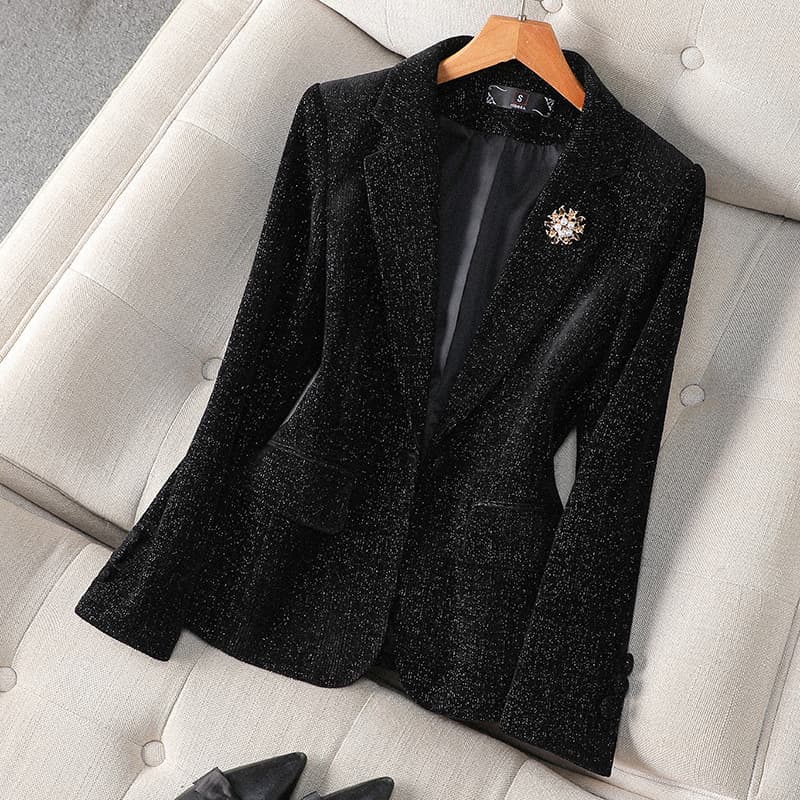 2024 Autumn New Velvet Professional Women's Elegant Office Wear Petite Blazer Suit for Commute