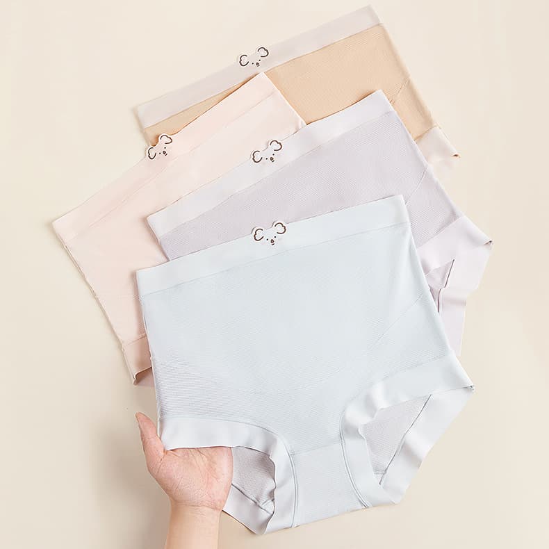 Women's Maternity Underwear Ice Silk Antibacterial Crotch High Waist Cute Plus Size Seamless Panties for Mid-to-Late Pregnancy Autumn Thin Style