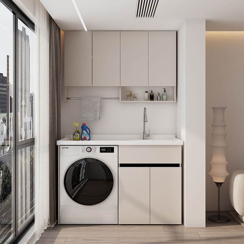Honeycomb aluminum integrated washing machine and balcony cabinet combination laundry cabinet companion laundry table with washboard wash basin sink