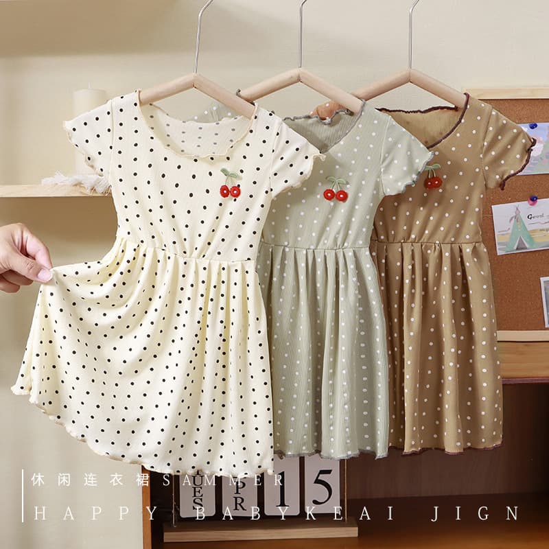 2026 Summer New Girls Dress Children's Ice Silk Skirt Baby Korean Short Sleeve Skirt Casual Children's Clothing Wholesale