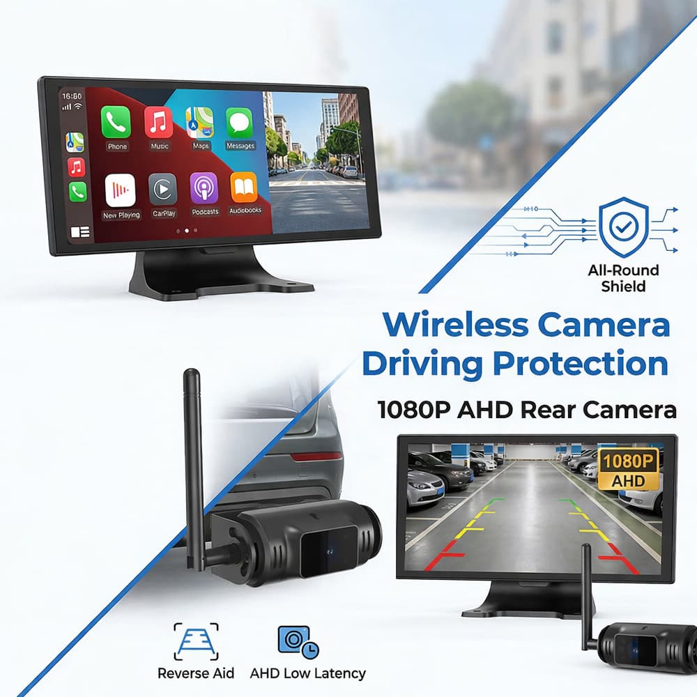 Cross-border 11-inch Wireless CarPlay Truck RV Reversing Four-Way Wireless Camera Dash Cam