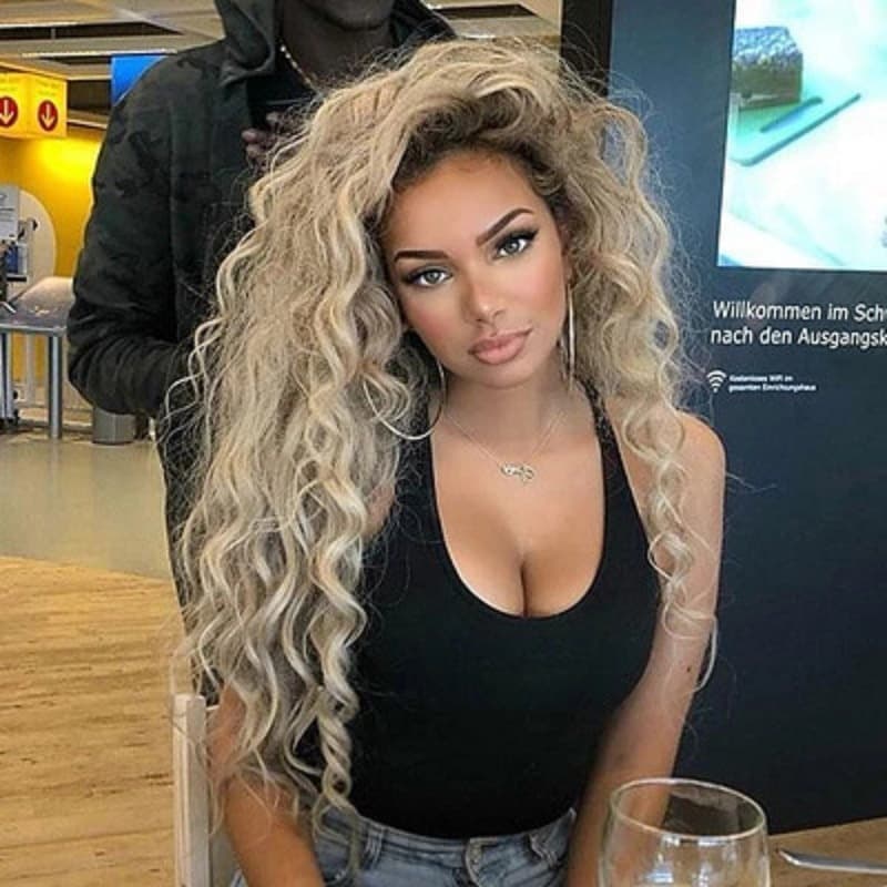 Wig European and American Cross-border New Curly Synthetic Fiber Wig Rose Net Wig Middle Part Slightly Curly Hair