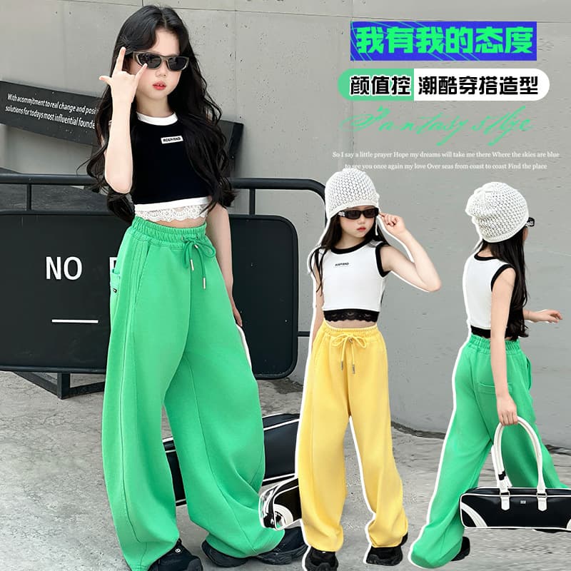 Girls' Trendy Cool Sweatpants Spring and Summer 2025 New Children's Straight Leg Pants Korean Wide Leg Pants Big Kids' Jazz Dance Pants