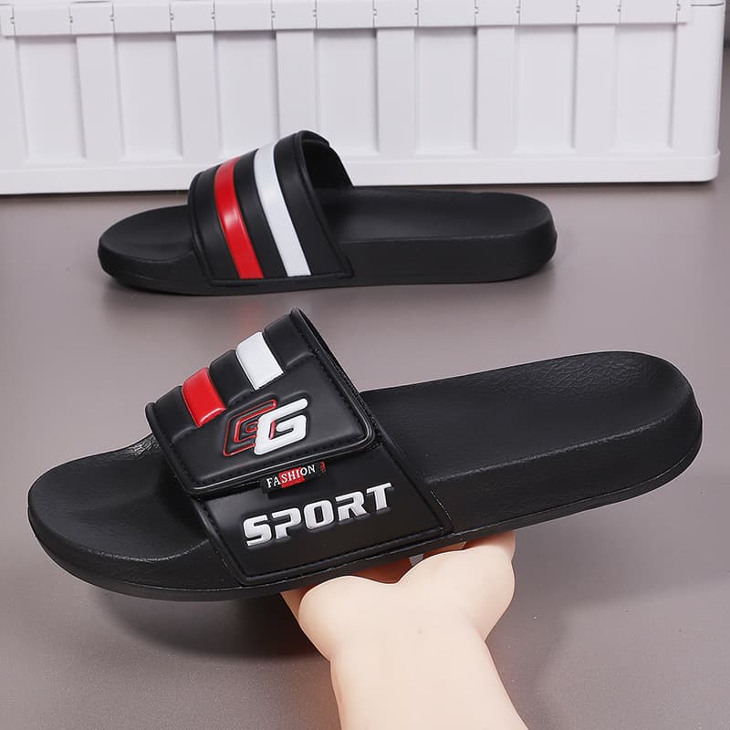 Premium Men's Home Slippers, Velcro One-Strap Slides, Cross-Border Letter G Shoes Slippers
