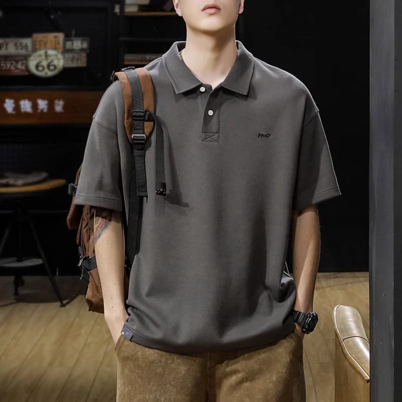 American Retro Trendy Brand Short-Sleeved Polo Shirt for Men in Summer, Loose Large Size Lapel T-Shirt, Casual Business Top