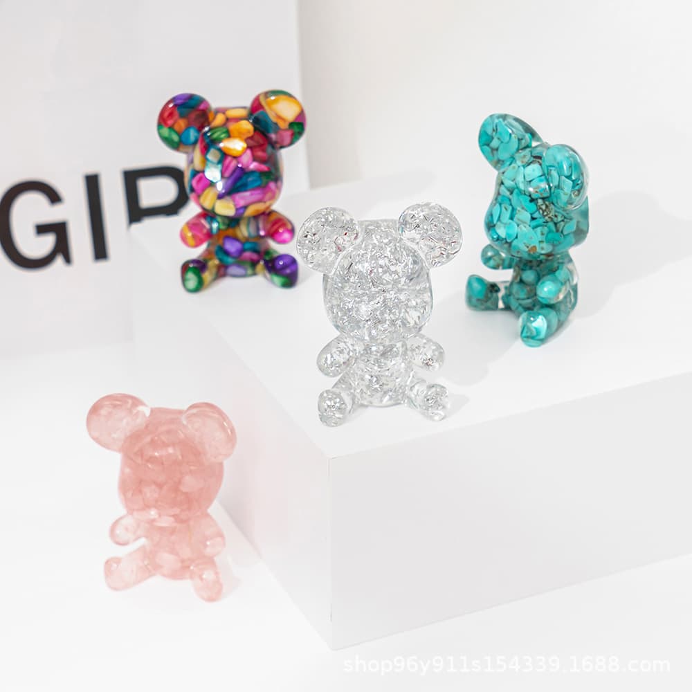 Natural Crystal Stone Bear Decoration Resin Crystal Crown Modern Simple Style Car Air Vent Decorations Small Bear Ornaments