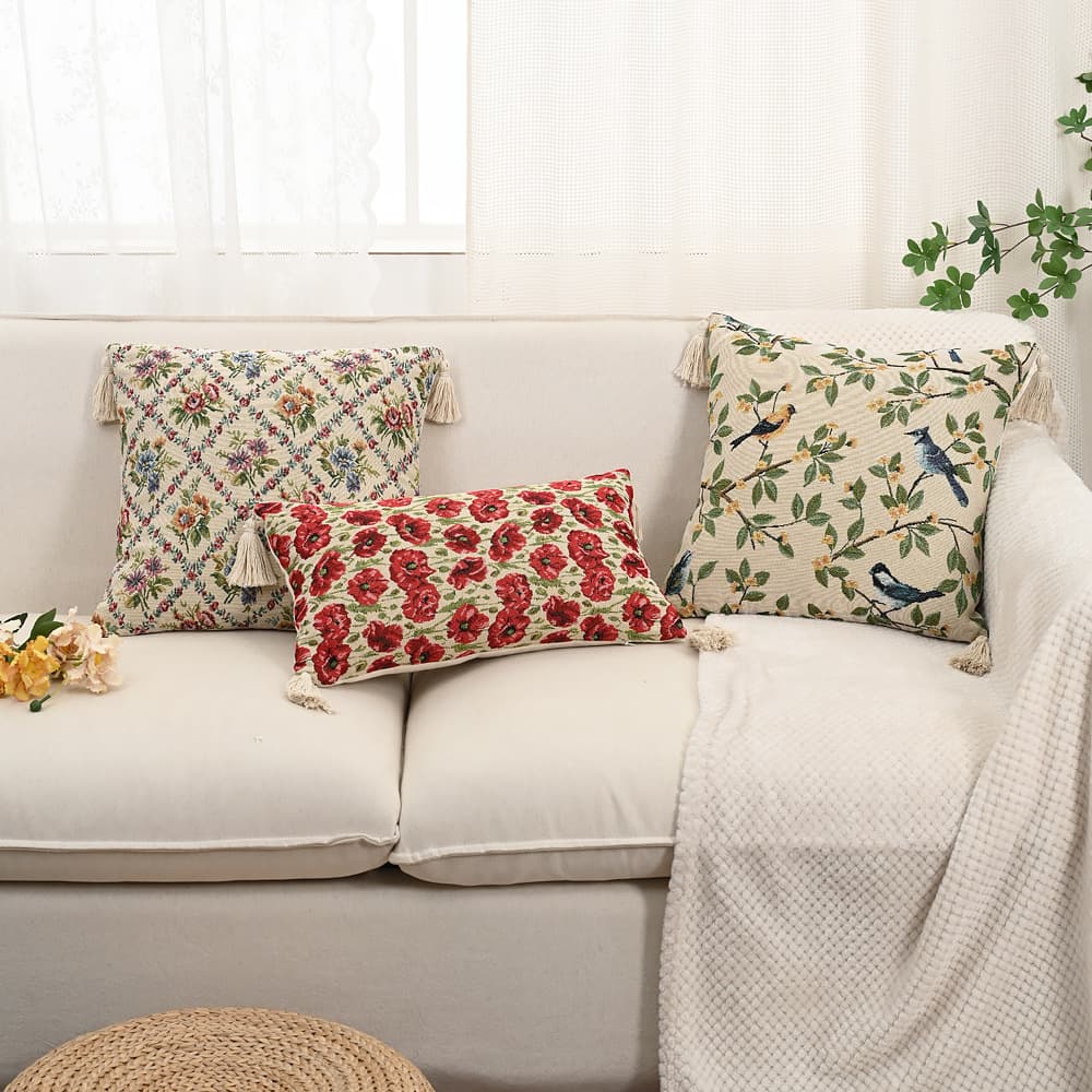 European Linen Jacquard Throw Pillow Cover for Sofa Cushion Back Waist Pillow American Style Cushion Cover with Insert Large Decorative Pillow