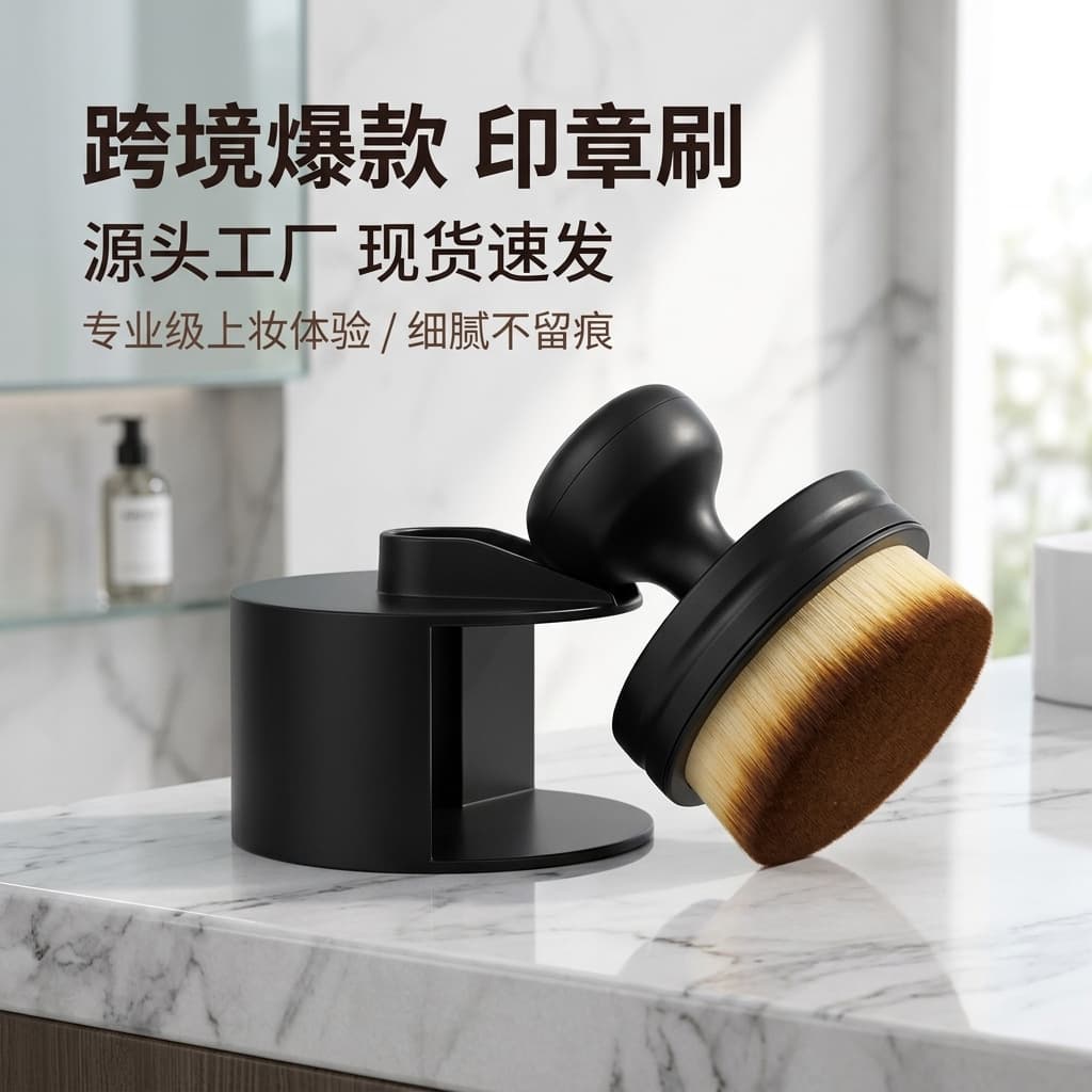 Cross-border In-stock Stamp Brush Push-pull Foundation Brush Flat Round Multi-functional Makeup Brush Tool Car Cleaning Brush